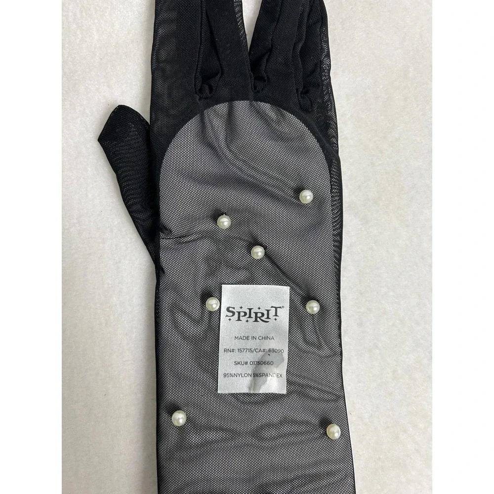 Regencycore Spirit Womens OS Black Sheer Mesh Pearl Embellished Opera Gloves